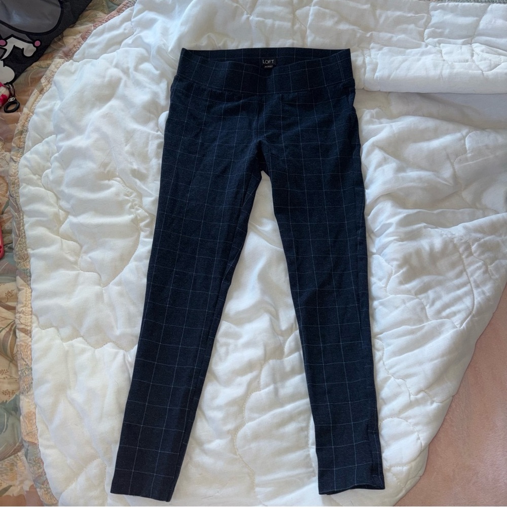 LOFT navy blue grid print dress pants
